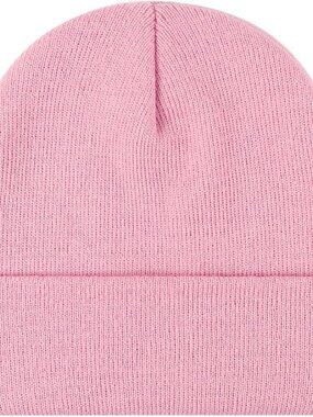 Unisex Pink Warm Thick Knitted Cuffed Beanie Winter Pull-on Classic Skull Cap